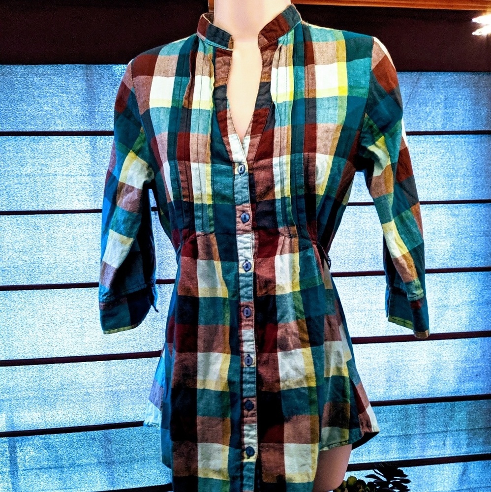 Mileage brand blue plaid tie back top size M